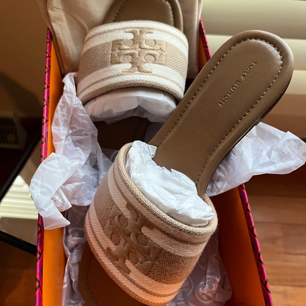 Tory Burch Double T Jacquard Slide